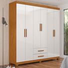 Guarda-Roupa Solteiro Regalle 6 Portas 2 Gavetas com Pés Cinamomo/Branco - Pnr Móveis