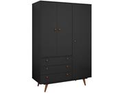 Guarda-Roupa Solteiro Retrô 3 PT 3 GV Preto