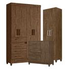 Guarda Roupa Solteiro Sobral Com Cômoda Vênus Com Pés E Armário Multiuso New íris Castanho Wood - Moval