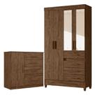 Guarda Roupa Solteiro Sobral com Espelho e Cômoda Vênus Castanho Wood Moval