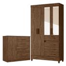 Guarda Roupa Solteiro Sobral com Espelho e Cômoda Vênus Castanho Wood Moval