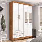 Guarda-Roupa Solteiro Solo 4 Portas 2 Gavetas com Pés e Espelho Cinamomo/Branco - Pnr Móveis Guarda-Roupa Solteiro Solo 4 Portas 2 Gavetas com Pés e Espelho Cinamomo/Branco - Pnr Móveis
