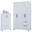 Guarda Roupa Solteiro Tóquio 4 Portas Com Armário Multiuso 2 Portas Pequeno Branco Brilho - Poquema Guarda Roupa Solteiro Tóquio 4 Portas Com Armário Multiuso 2 Portas Pequeno Branco Brilho - Poquema