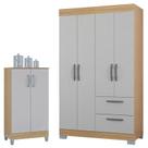 Guarda Roupa Solteiro Tóquio 4 Portas com Armário Multiuso 2 Portas Pequeno Damasco Off White - Poquema