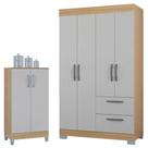 Guarda Roupa Solteiro Tóquio 4 Portas Com Armário Multiuso 2 Portas Pequeno Damasco Off White - Poquema