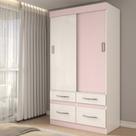 Guarda-Roupa Solteiro Trento 2 Portas 4 Gavetas Flex Branco/Rosa Chá - Panorama Móveis