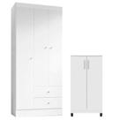 Guarda Roupa Solteiro Versa 3 Portas Branco Rosa Flex Fosco com Armário Multiuso Brisa Branco Fosco - Kits Paraná