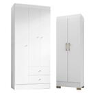 Guarda Roupa Solteiro Versa 3 Portas Branco Rosa Flex Fosco com Armário Multiuso Luna Branco Fosco - Kits Paraná