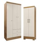 Guarda Roupa Solteiro Versa 3 Portas com Armário Multiuso Luna Freijó Off White Fosco- Kits Paraná