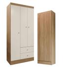 Guarda Roupa Solteiro Versa 3 Portas Freijó Off White Fosco com Armário Multiuso Aura Freijó Fosco- Kits Paraná