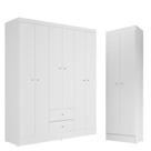 Guarda Roupa Solteiro Versa 6 Portas Branco Rosa Flex com Armário Multiuso Aura Branco - Kits Paraná