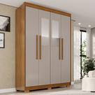 Guarda-Roupa Solteiro Weather com Pés e Espelho 4 Portas 3 Gavetas 100% Mdf Cinamomo/Off White - Pnr Móveis