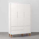 Guarda-Roupa Theo 3 Portas com Pés Retrô Mel - Branco Fosco