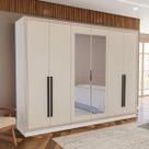 Guarda-Roupa Valência 6 Portas 4 Gavetas com Espelho Branco/Creme - Politorno