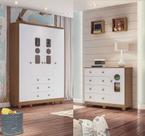Guarda Roupas 04 portas e Cômoda Moveis Peroba Tedy infantil MDF Branco Carvalho
