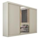 Guarda Roupas Casal 3 Portas De Correr Com Espelho Ripado 100% Mdf 6 Gavetas Dublin Off White