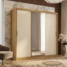 Guarda Roupas Casal Com Espelho 3 Portas De Correr 4 Gavetas 100% Mdf Dalila Flex Madeirado/off White