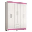 Guarda Roupas Casal Juvenil 6 Portas 2 Gavetas Líbano Branco / Rosa Notável