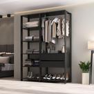 Guarda Roupas Closet Modulado 135cm 2 Peças Com 2 Gavetas E Cabideiro Multimóveis MP4320 Preto