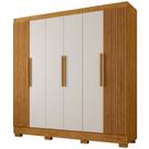 Guarda Roupas de Casal J&A Móveis Malibu New Realce Ripado 3D 6 portas 4 gavetas Nature OFF White