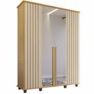 Guarda Roupas de Casal RV Móveis Holanda Ripado largura de 161,5 cm 4 portas 3 gavetas com espelho e pés Cinamomo OFF White