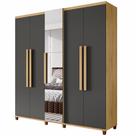 Guarda Roupas de Casal RV Móveis Munique 5 portas com espelho sapateira 3 gavetas larguras de 2,28 metros com pês Cinamomo Grafite