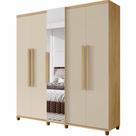 Guarda Roupas de Casal RV Móveis Munique 5 portas com espelho sapateira 3 gavetas larguras de 2,28 metros com pês Cinamomo OFF White