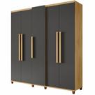 Guarda Roupas de Casal RV Móveis Munique 5 portas com sapateira 3 gavetas larguras de 2,28 metros com pês Cinamomo Grafite
