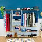 Guarda-Roupas Industrial de Ferro e Madeira Closet Modular Natural e Branco