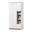 Guarda Roupas Infantil Para Quarto Bebê 3 Portas 2 Gavetas Magia Branco / Madeirado