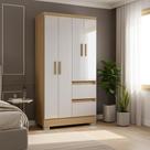 Guarda Roupas Nápoles Damasco Off White c 4 Portas 2 Gavetas Poquema