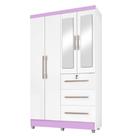 Guarda Roupas Solteiro Com Espelho 4 Portas 3 Gavetas com pés Tokio Branco / Branco Lilás Flex