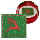 Guardanapo de Natal Estampado Rena Verde e Vermelho 33x33cm Folha Dupla Prime Pacote 20 Unidades