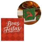 Guardanapo de Natal Vermelho Estampado Boas Festas 25x25cm Folha Dupla Prime Pacote 20 Unidades