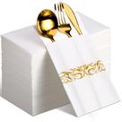 Guardanapos de jantar descartáveis WILLBOND Linen Feel 120 unidades branco/dourado