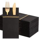 Guardanapos de papel Nervure Black com bolso para talheres, 100 unidades