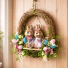 Guirlanda Casal Coelho Ovos Arranjo Decoração De Páscoa 35cm