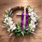 Guirlanda Cruz Flores Sagrada Enfeite Decoração Páscoa 45cm