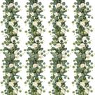 Guirlanda de flores artificiais TOCHGREEN Eucalyptus com rosas brancas