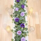 Guirlanda de flores artificiais TOCHGREEN Eucalyptus com rosas roxas