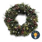 Guirlanda De Natal Verde Pinhas Folhas Led 37cm Feita Á Mão