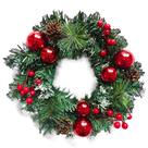 Guirlanda Enfeite De Natal Nevada Para Porta Com Bolas Pinhas Azevinho 30cm Decoração Natalina