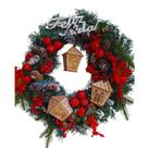 Guirlanda Natalina Luxo Lampiões Com Luz Led Pinhas Cerejas Placa Feliz Natal 60cm