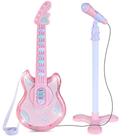 Guitarra de brinquedo infantil Best Choice Products 19 pol. rosa com suporte para microfone