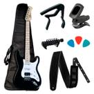 Guitarra Shelter Stratocaster SSW BK Preta Kit Acessórios