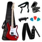 Guitarra Shelter Stratocaster SSW CAB Vermelha Kit Acessórios