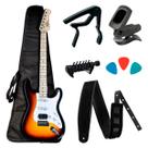 Guitarra Shelter Stratocaster SSW SBK Preta Fosca Kit Acessórios