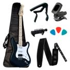 Guitarra Shelter Stratocaster SSW SBK Preta Fosca Kit Acessórios