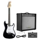 Guitarra Stratocaster + Cubo Amplificador E Pedal Footswitch Cor Preto Orientação Da Mão Destro