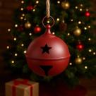 Guizo Natal Metal Vermelho 24cm Laço Corda Enfeite Rústico Pendente Bola Decoração Natalina